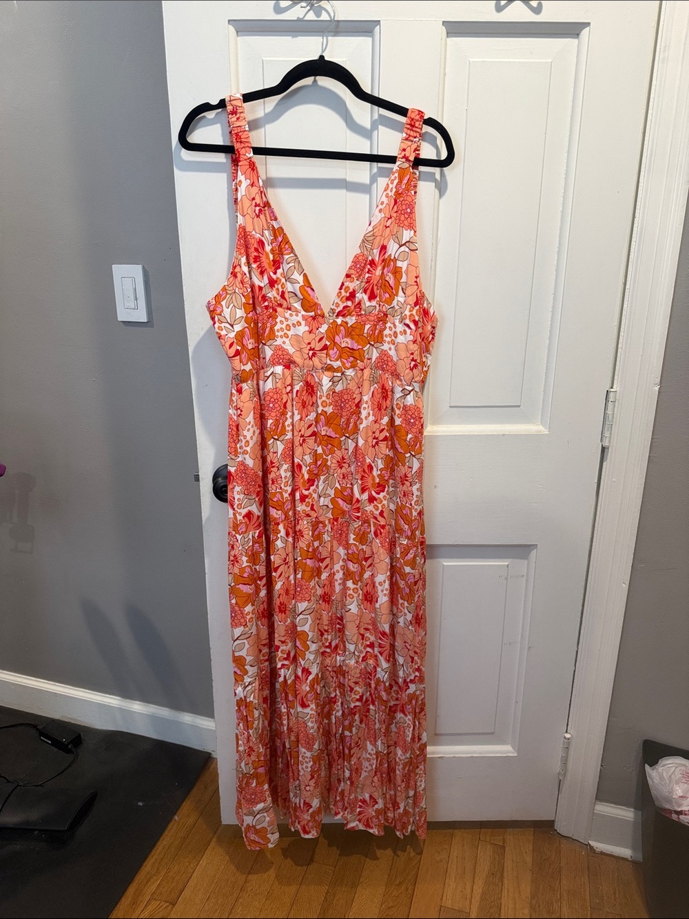 Pink Lily Coral & Orange Floral V-Neck Maxi Dress
